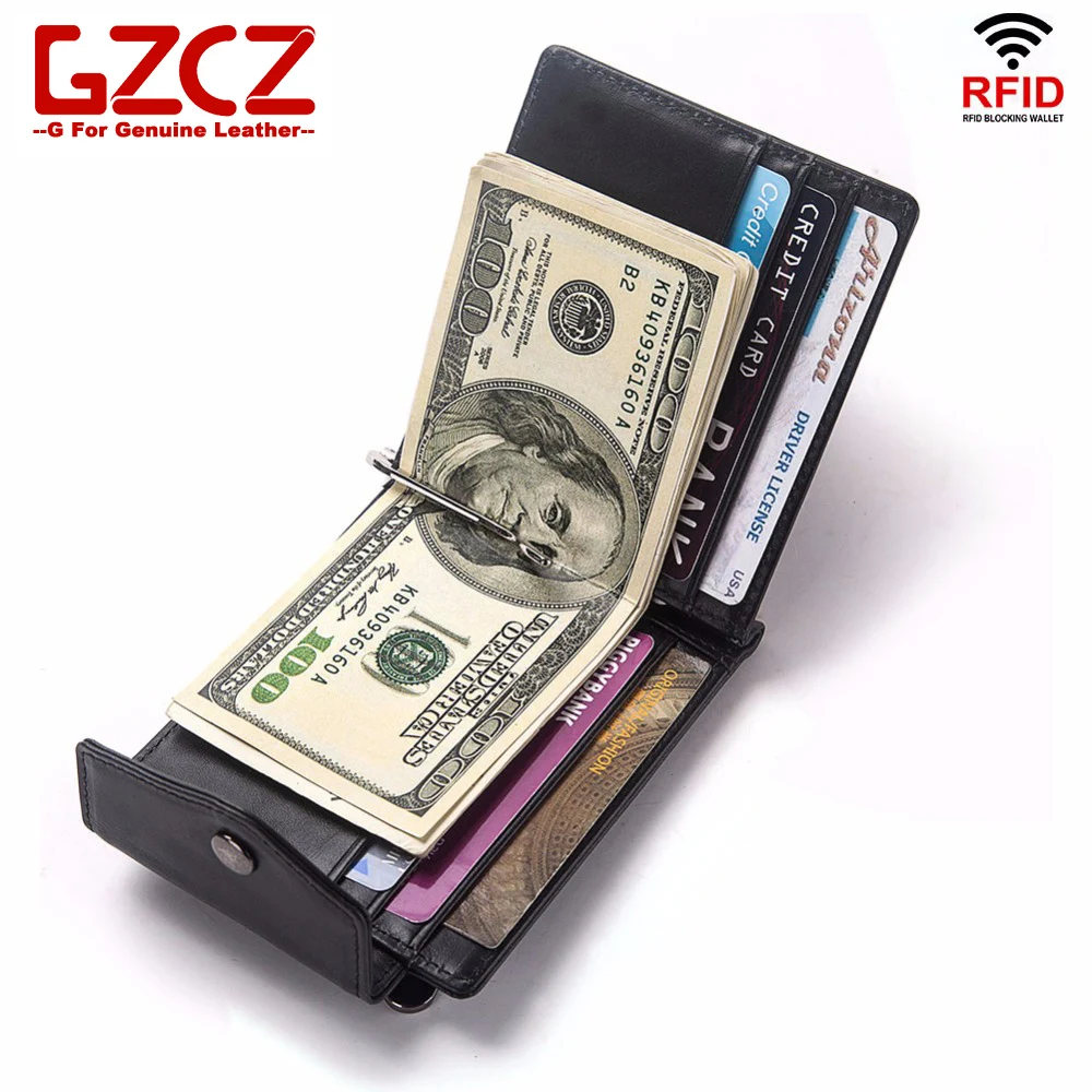 

GZCZ Mans Wallet Short Genuine Leather Money Clips RFID Mens Wallets Cardholder Hasp Mini Purses Coin Walet carteira masculina