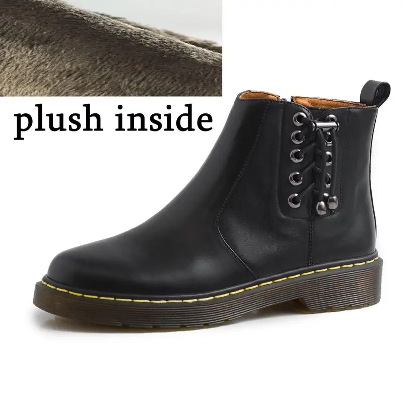 plush inside ALLBITEFO/женские ботинки из натуральной кожи; Модные ботильоны для отдыха; сезон осень-зима; удобные кожаные ботинки - Цвет: plush inside