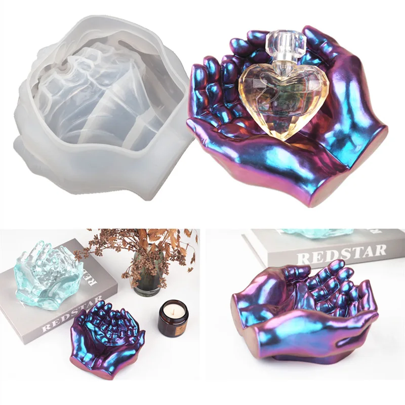 DIY Crystal Epoxy Resin Mold Two-hand Model Hand Storage Dish Ashtray Mirror Silicone Mold For Resin