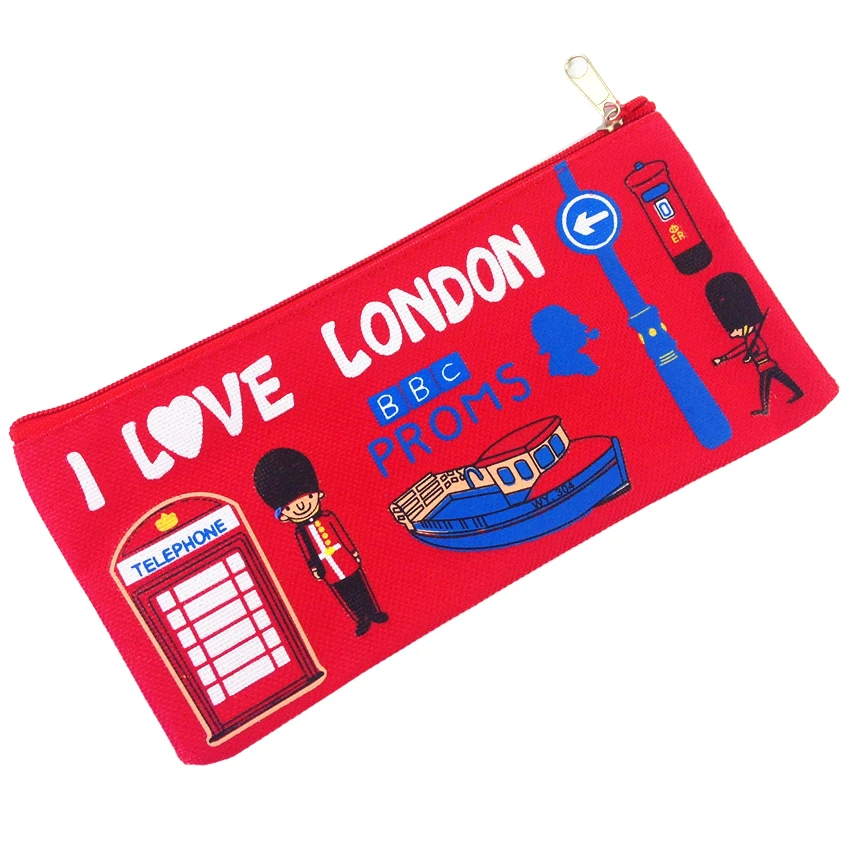 20 шт./лот, чехол для карандашей серии London для студентов, Холщовый Большой Вместительный пенал, сумка на молнии