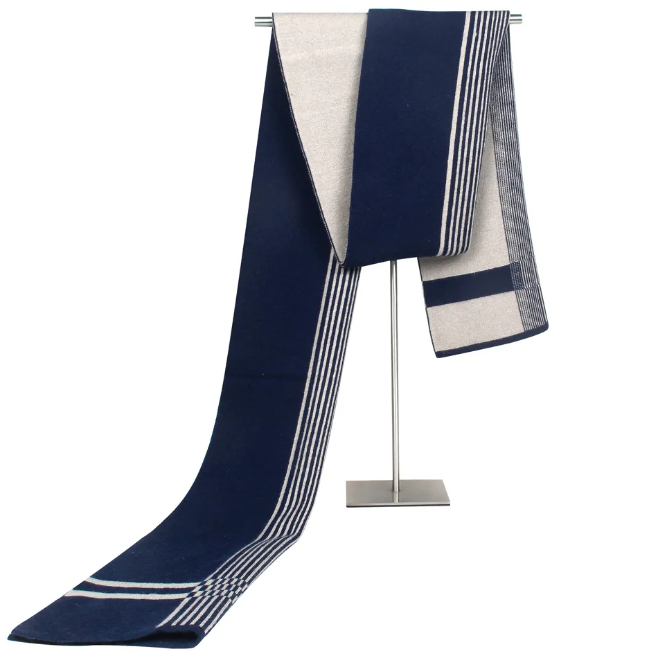 Young Jacquard Weave Knitting Scarf Male Split Joint Vertical Stripe Imitate Cashmere Scarf Gift - Цвет: LSN 0002D