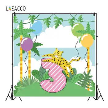 

Laeacco Baby 3rd Birthday Party Backdrop Baby Cartoon Cat Seaside Balloon Child Portrait Photographic Background Photo Studio