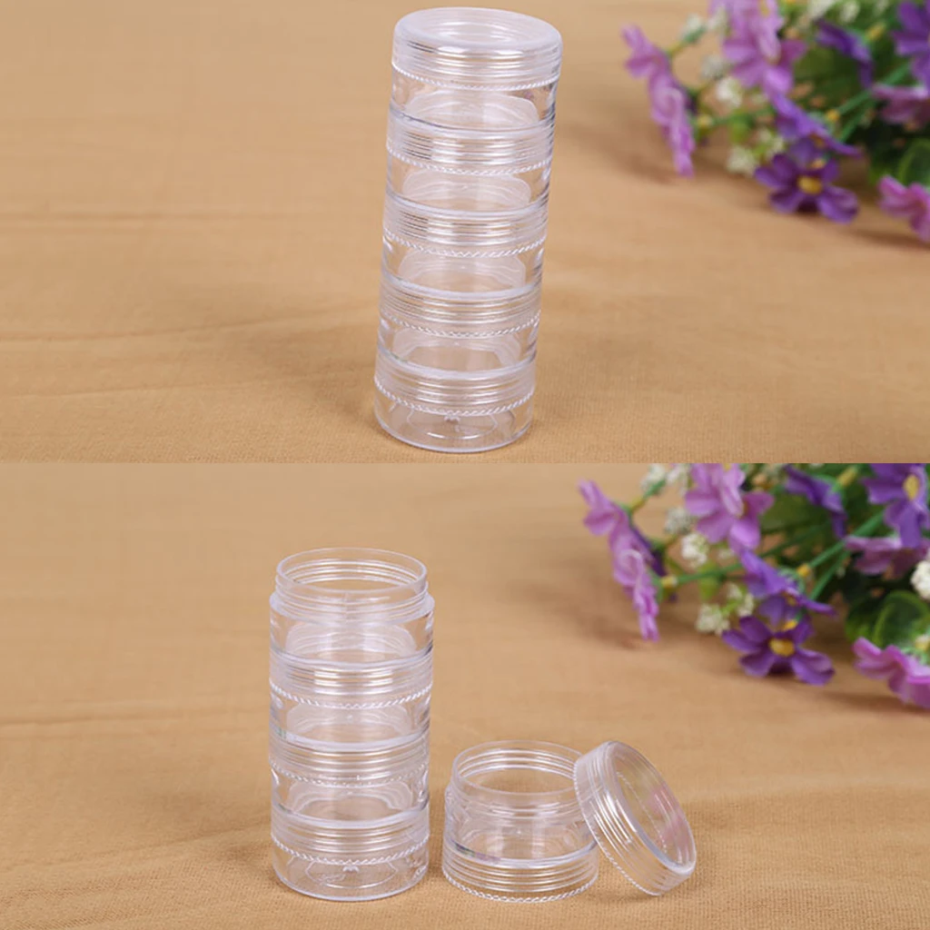 2x 5 Stacking Bead Containers Clear Screw Top Make Up Storage Organizer Box 2x 5 Stacking Bead Containers Clear Screw Top Make Up Storage Organizer Box