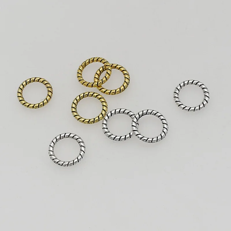 100 개/몫 빈티지 트위스트 라운드 커넥터 8mm 골동품 골드/실버 귀걸이 닫기 점프 링 연결 DIY 쥬얼리 액세서리