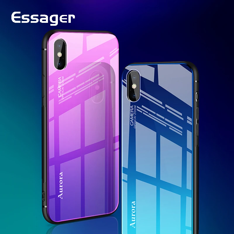 

Essager Gradient Glass Case For iPhone X 8 7 6 6S S Plus Luxury Tempered Glass Back Cover For iPhone 8plus 7plus Coque Fundas