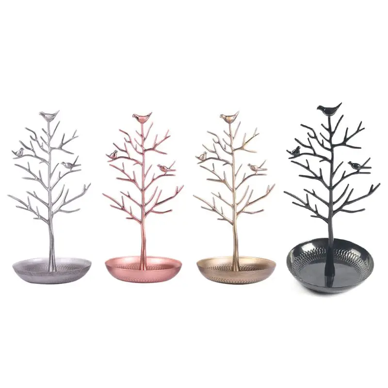 Silver Birds Tree Jewelry Stand Display Earring Necklace Earring Holder Bracelet Fashion Organizer Rack Tower-silver