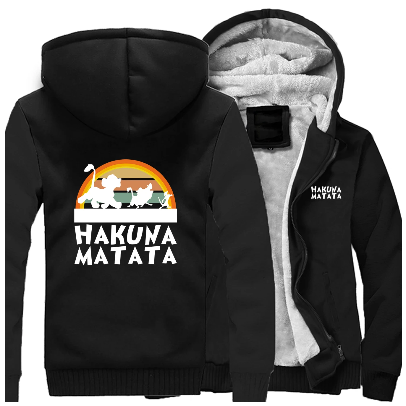HAKUNA MATATA мультфильм зима новинка горячая Распродажа толстовки мужские реглан мода Король Лев пальто толстая забавная уличная одежда с мотивами из аниме - Цвет: Black
