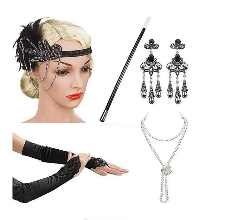 1920's Cosplay Flapper Halloween Charleston Costume 1920s Gatsby Accessories Pink Nude Headpiece Great Gatsby Feather Headband costume headband 1920s gangster accessories