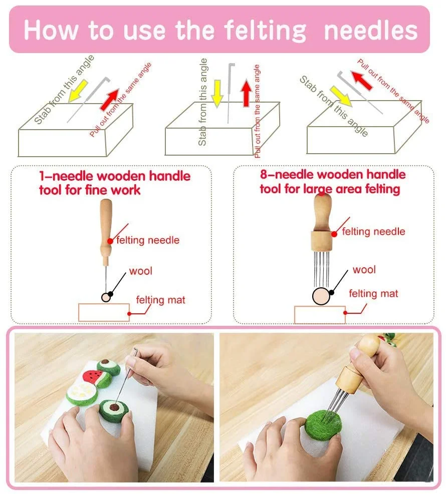Fenrry 90Pcs Felting Needles 3 Sizes Felting Needles Wool Felt Tools DIY Craft Felt Needle with Solid Wood Handle