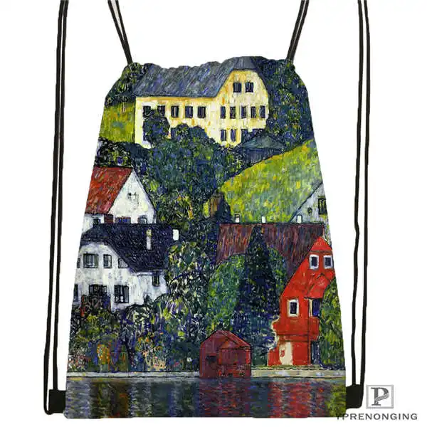 Drawstring Backpack Custom Gustav шрифт Климт походная сумка на шнурке милый рюкзак для детей(черная спинка) 31x40 см#180531-03-57 - Цвет: Drawstring Backpack