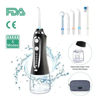 

5 Modes 300ml Cordless Oral Irrigator USB Rechargeable Portable Dental Water Floss Irrigator Dental Teeth Cleaner+5 Jet Tip&Bag
