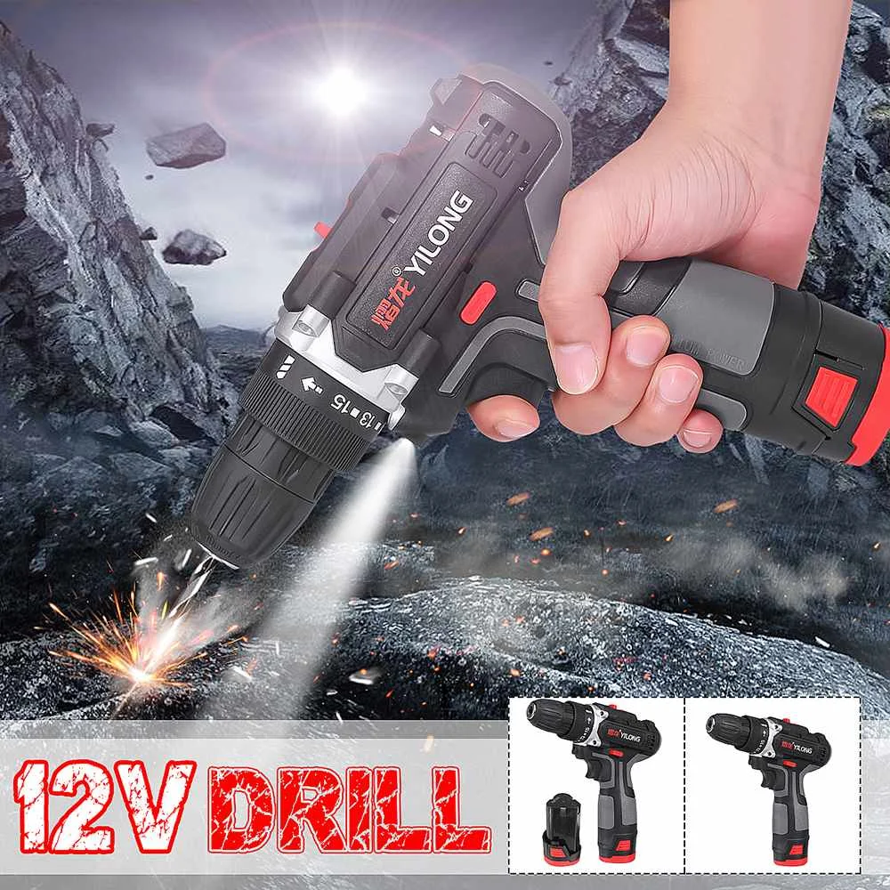 

15 Levels Torque Electric Screwdriver Household Rechargerd Cordless Drill Impact Drill Powers Driver 12V 1/2 DC Li Battery 10mm