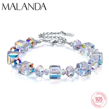 Роскошные браслеты с квадратными кристаллами Swarovski, модные браслеты из стерлингового серебра, браслеты для женщин и девушек, ювелирные изделия в подарок