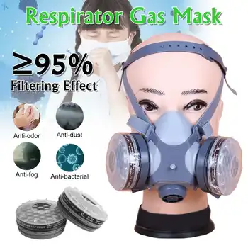 

New Dust Gas Protective Mask With Safety Goggles Dual Filters Chemical Respirator For Spraying Painting Factory Industry Use