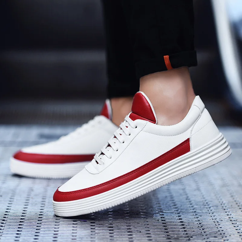 

Hot Spring Autumn White Male Sneakers Tenis Masculino Adulto Men Casual Leather Flat Shoes Lace-up Low Top