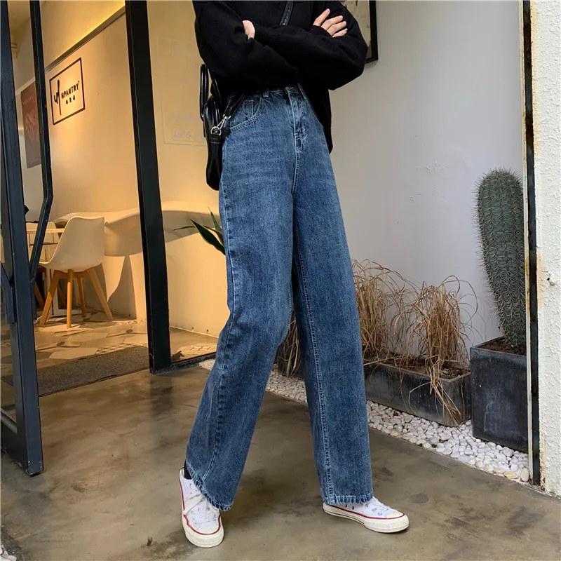 Jeans Women New Winter Korean Version Loose Fit Students' All-round Straight Tube Floor Pants Casual Wide Leg Long Pants