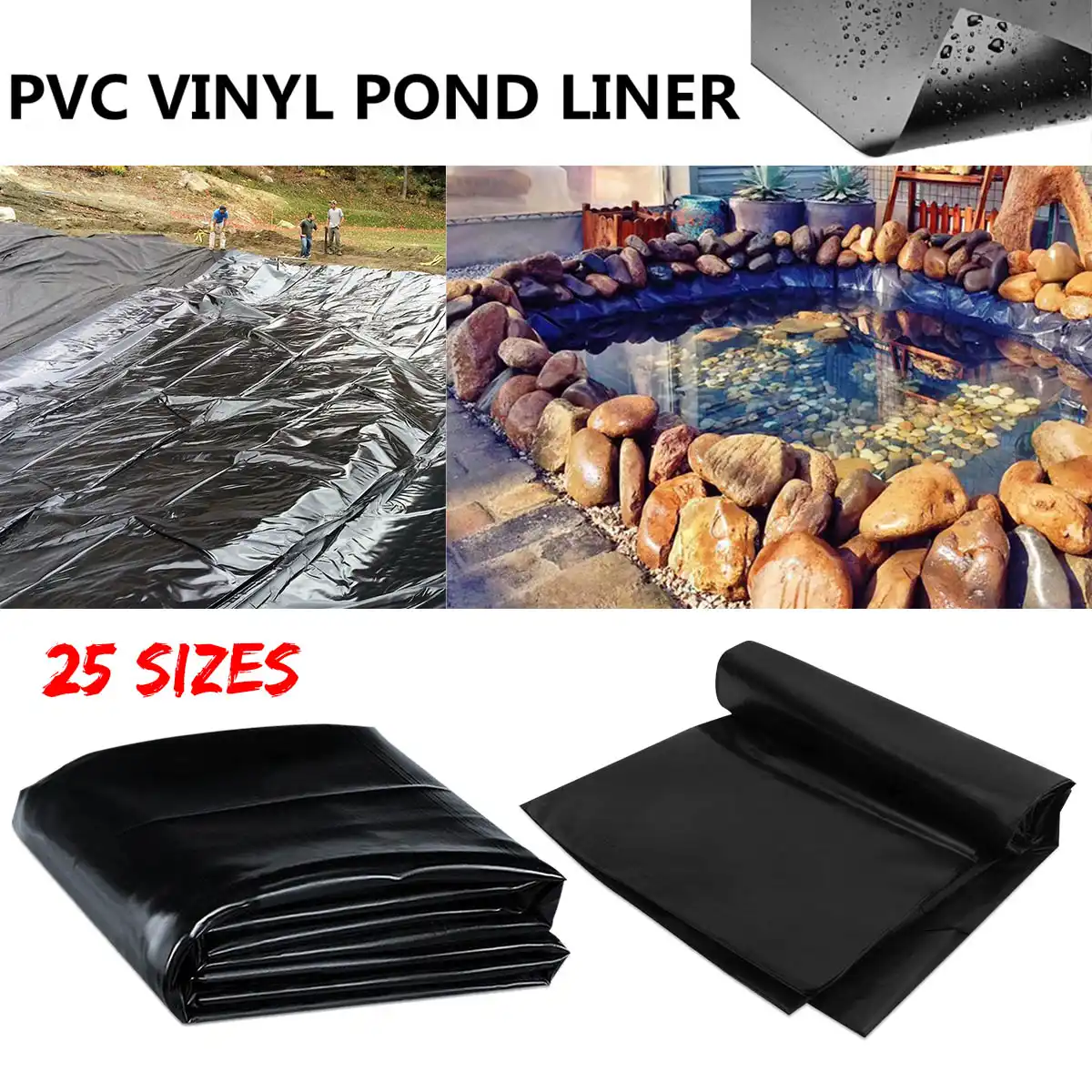 8-32ft Sizes Fish Pond Liner Gardens Pools PVC Membrane Reinforced Landscaping