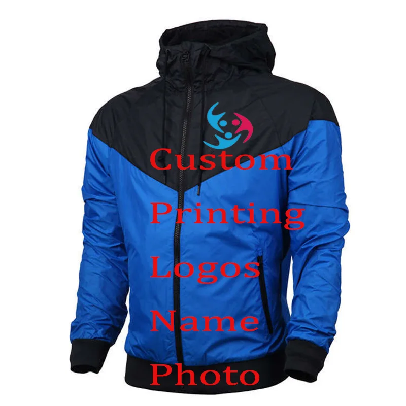 

Custom Print LOGO Jacket Windbreaker Hoodie DIY Heat transfer Design Photos Thin Wind proof Coat Jackets hood Company Service