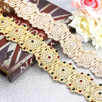 

Sunspicems Gold Color Moroccan Caftan Belt Algerian Wedding Jewelry Full Rhinestone Metal Waist Chain Afrian Bridal Bijoux Gift