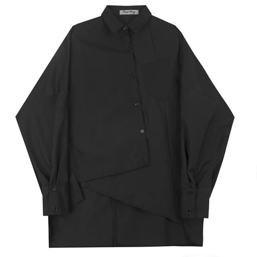C566 black Men Oversized Long Sleeve Asymmetric Design Loose Black White Shirt Male Japan Streetwear Hip Hop Gothic Casual Shirts - Цвет: C566 black