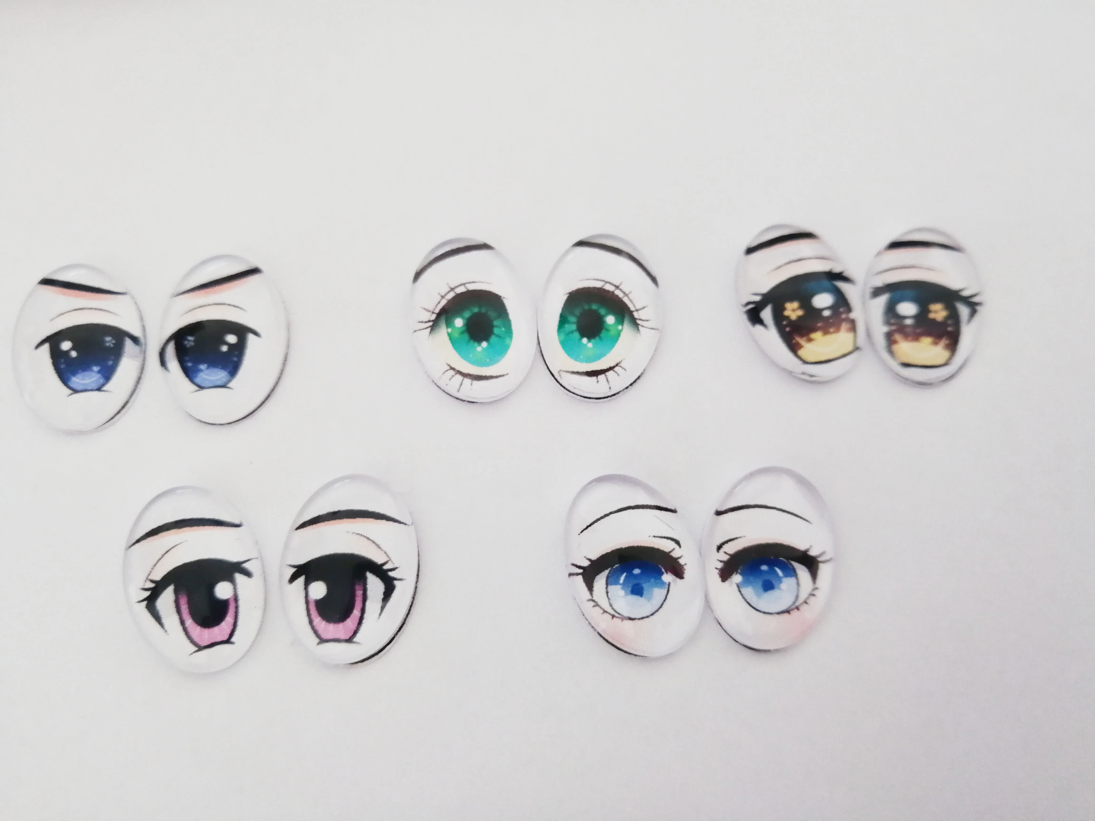 5pairs/lot  exclusive design 10x14mm 13x18mm 18x25mm oval glass cartoon  eyes flat back for kids toy diy --style option 11