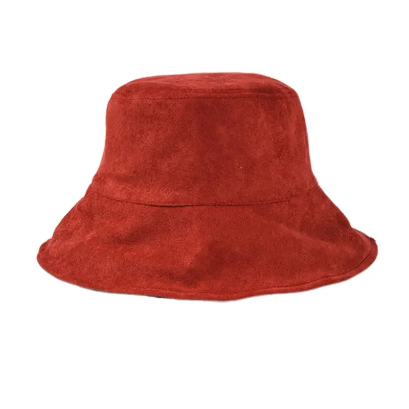 Зимняя портативная замшевая Рыбацкая шапка для женщин и мужчин, одноцветная Толстая теплая шапка-ведро - Цвет: Красный