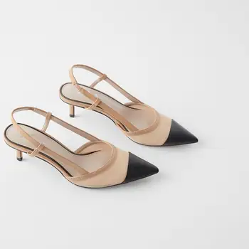 

FAMOUS BRAND same Design with LOGO Fashion Women Sandlas Patchwork Pointed Close-toe Lady shoes