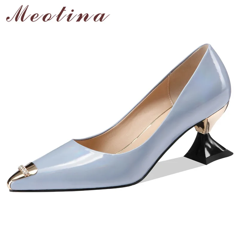 

Meotina High Heels Women Pumps Natural Genuine Leather Strange Style High Heels Shoes Real Leather Pointed Toe Shoes Lady 34-39