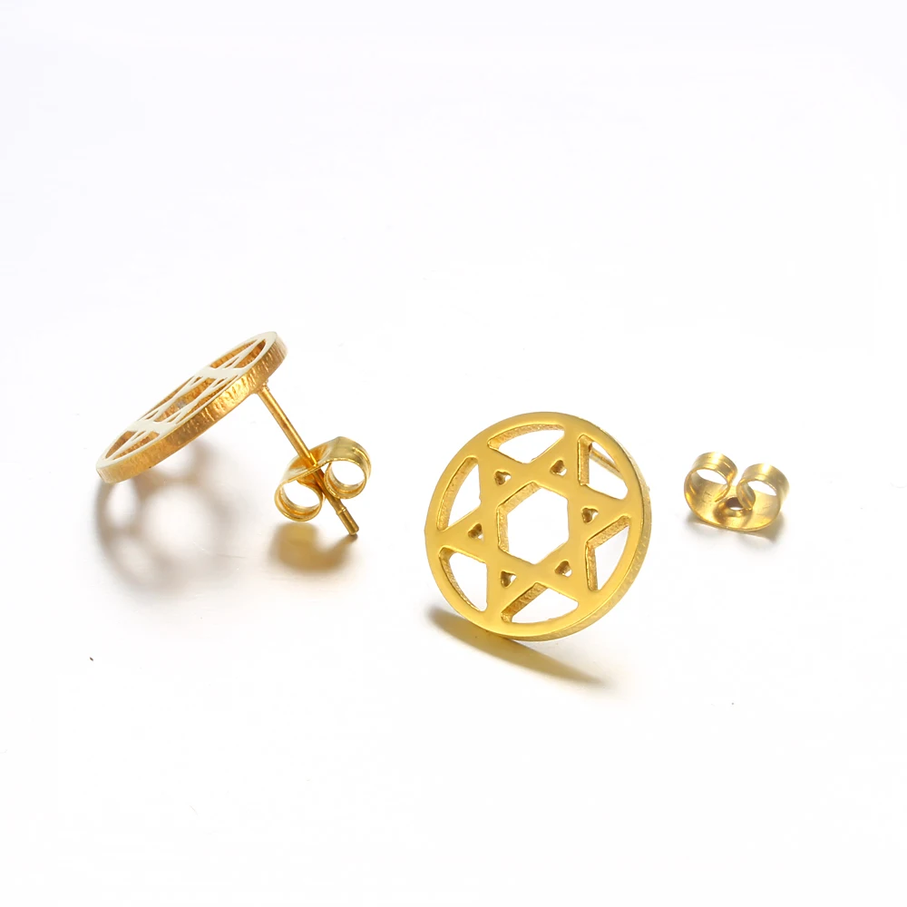 Простые Модные Ювелирные серьги из нержавеющей стали простые шестиконечные