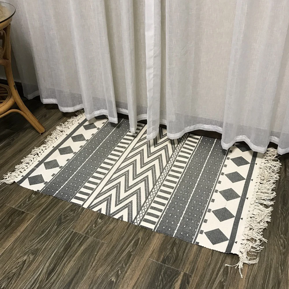 Ручная печать на спальню, машинная стирка, скандинавский стиль, ковер с бахромой, хлопок, лен, Ретро стиль, гобелен, пол, диван, ковер для гостиной