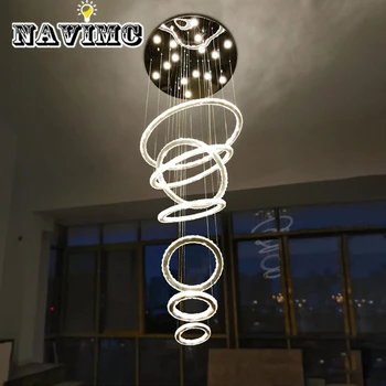 

Large LED Chandelier Lighting For Staircase Luxury Rings Modern Crystal Lamp Living Room Hotel Hall Cristal Lustres