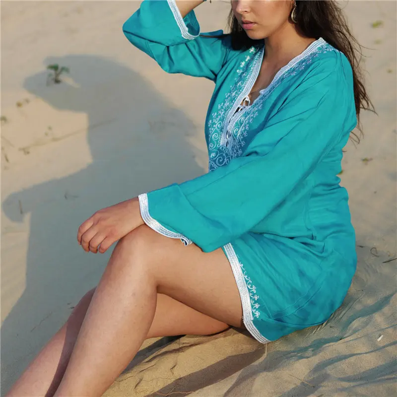 Летнее пляжное платье в стиле бохо с полым рукавом, белая туника, женская пляжная одежда, лоскутные вечерние Клубные платья до колен Q907 - Цвет: Q846-Q907