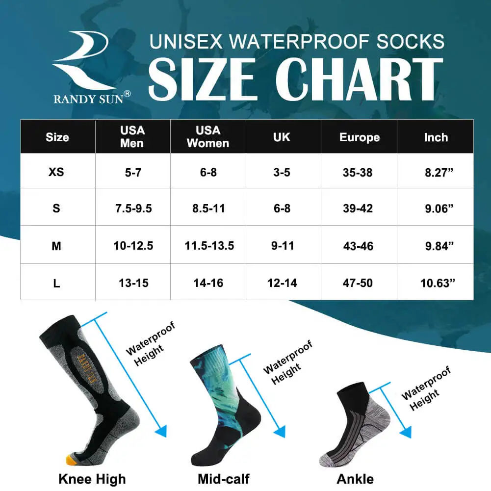 RANDY SUN 1 Pair Waterproof Windproof Thermal Socks Waterproof for Outdoor Sports Socks Hiking Climbing Cycling Antibacterial