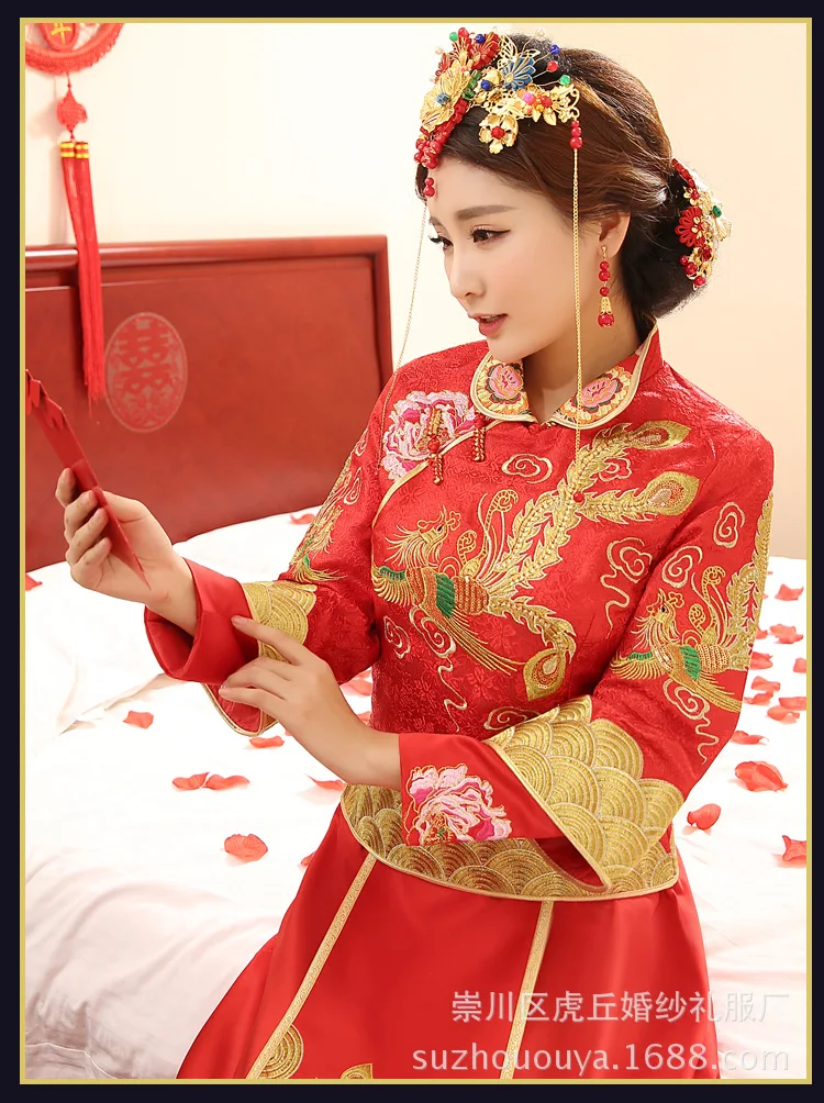 Новое красное традиционное китайское свадебное платье Qipao Национальный костюм женский зарубежный китайский стиль свадебное платье с разрезами по бокам и воротником-стойкой одежда