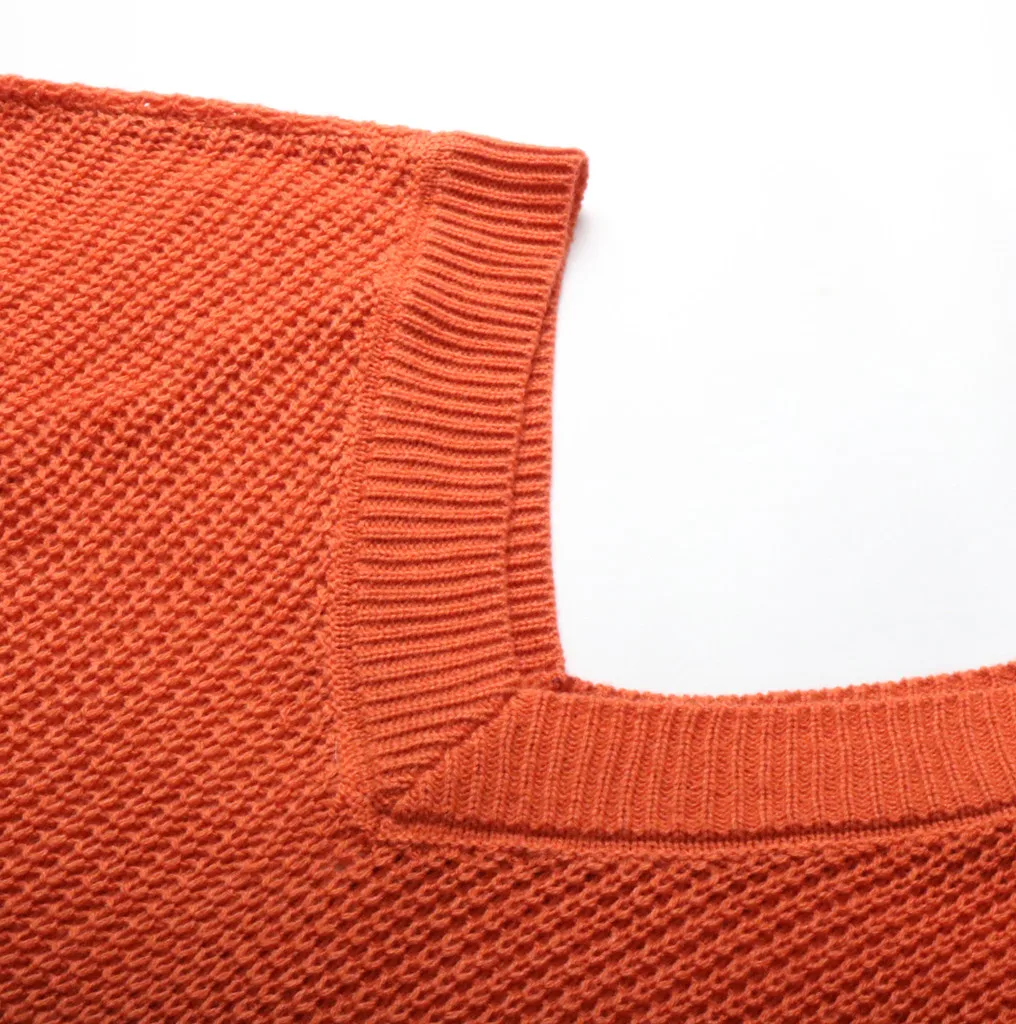 Осенний оранжевый яркий вязаный свитер женский соблазнительный пуловер однотонный пуловер длинный рукав v-образный вырез сзади на шнуровке Топы дамские свитера# Y3