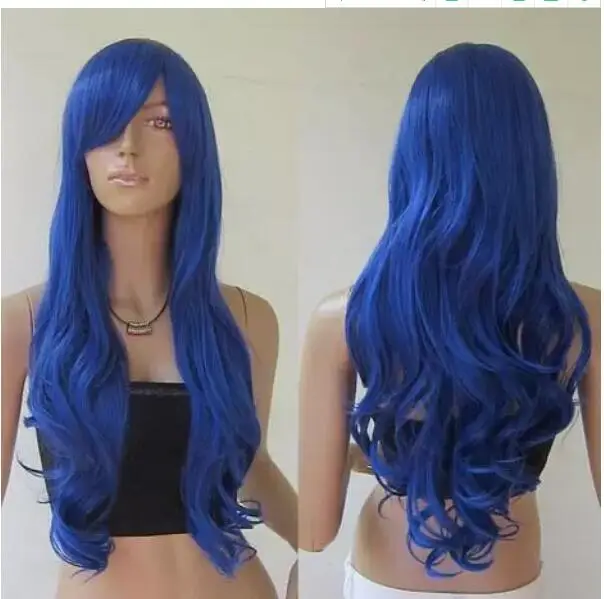 Suyushun11126++ resistente ao Calor Azul Escuro ondulado Longo парик для косплея