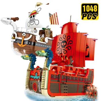 

ONE PIECE Pirates King Sailing Ship Boat Building Blocks Luffy Zoro Nine Snakes Meri Battleship Birthday Gifts Kids Toys