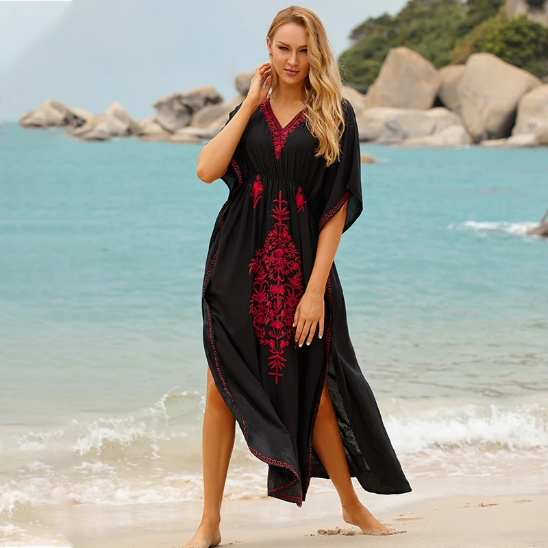 bikini cover up dress Boho Quick-drying Long Kaftan Bikini Cover-ups Retro Plus Size Summer Dress Women Clothing Beach Wear Swim Suit Cover Up Q831 swim skirt cover up no brief