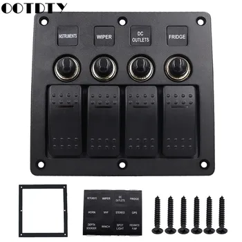 

4 Gang Red LED Waterproof Rocker Panel Switch w/Lens For Marine Boat 12-24V