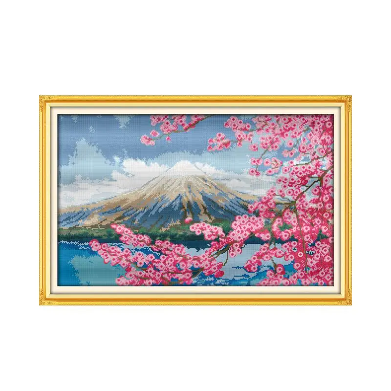 

Mount Fuji cross stitch kit spring season Japan Aida count 18ct 14ct 11ct print embroidery DIY handmade needlework supplies bag