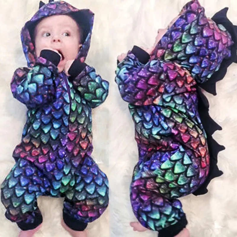 Spring Autumn Newborn Baby Rompers Infant Long Sleeve Hooded Dinosaur Outfits Baby Girls Boys Jumpsuit Kids Baby Clothes 3M-24M