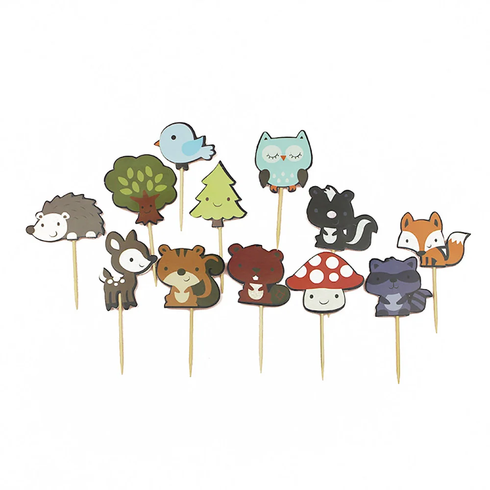 

12 Pcs Jungle Safari Themed Cupcake Toppers Baby Shower Birthday Cake Topper Decorations Wedding Party Favors Picks, Cute Wood