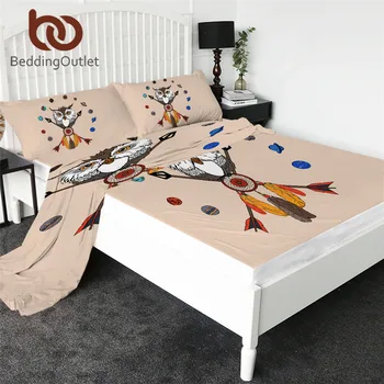 

BeddingOutlet Cartoon Owl Fitted Sheet Tribal Feathers Bed Sheet Set Dreamcatcher Flat Sheet Planets Bedding 4pcs Mattress Cover