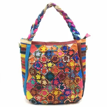 

Genuine Leather Large Tote Bags for Work Women Fashion Cow Leather Top Handle Bag with Zipper Bohemian Boho Chic Bag 2020 New