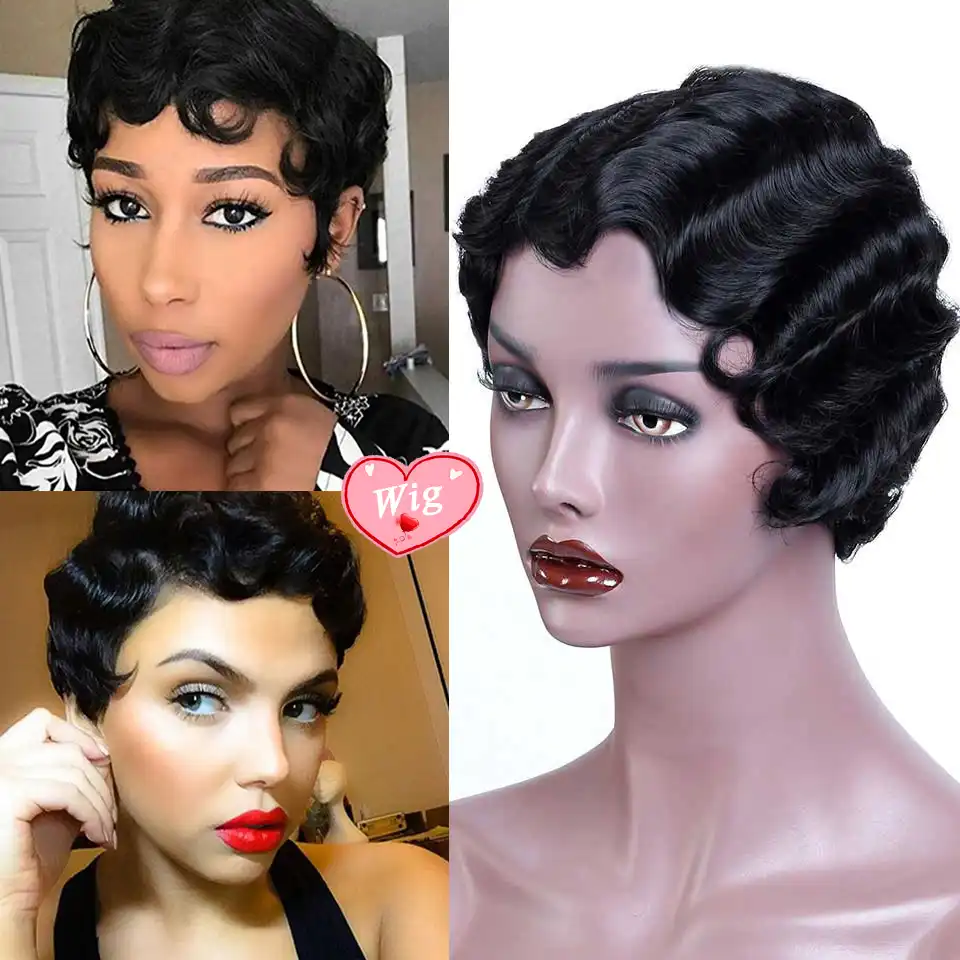 Difei Short Wavy Pixie Cut Wig For Women Heat Resistant Synthetic Short Hair African American Black Red 7 Colors Available Synthetic None Lace Wigs Aliexpress