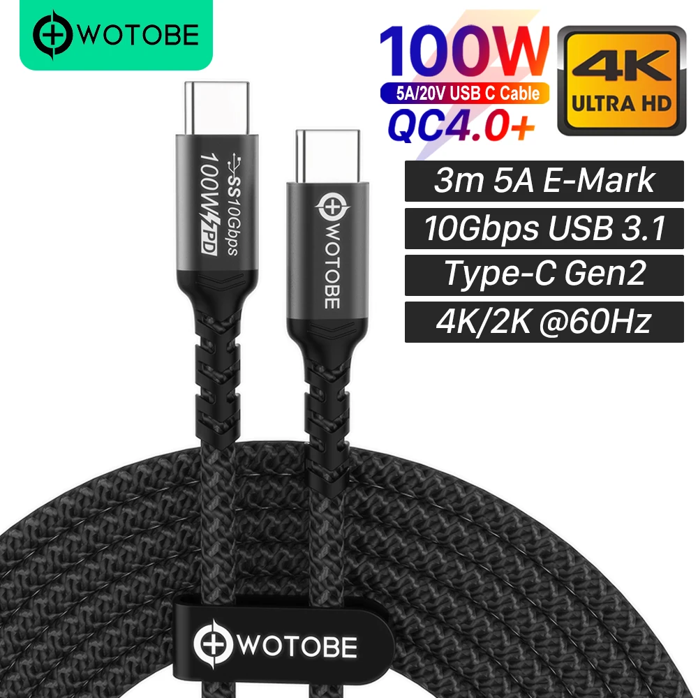 Durable 10ft USB-C to USB-C Power & Data Transfer Cable - 100W Fast Charging, 10Gbps Data Speed, 4K Video Support