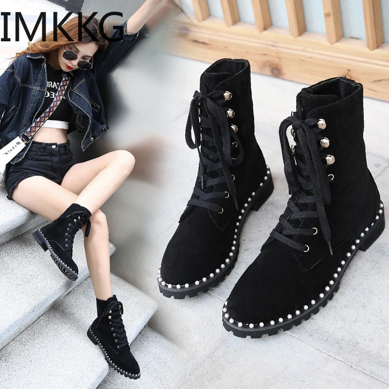 Новинка 2019 года женские зимние ботильоны на шнуровке и квадратном каблуке Botas Mujer