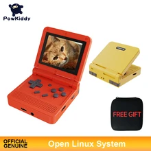 Powkiddy v90 3-Polegada ips tela flip handheld console duplo sistema aberto game console 16 simuladores retro ps1 crianças presente 3d novo jogo