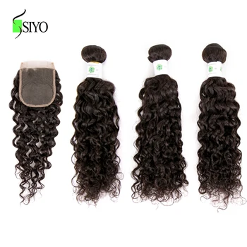

SIYO Hair Burmese Hair Weave Bundles With Closure Non Remy Human Hair 3 Bundle Deal With Closure Water Wave Bundles With Closure