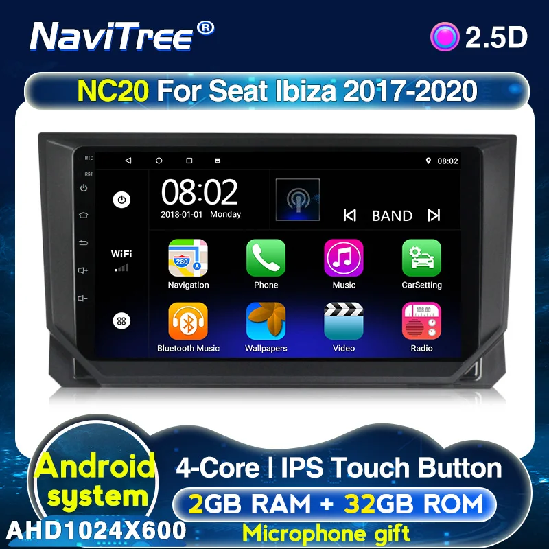 Автомагнитола 2 Din на Android + 32 ГБ для Seat Ibiza 2017 2018 2019 2020 GPS навигация мультимедийный